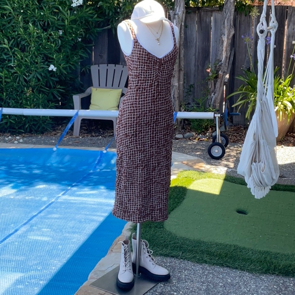 Free People Brown and White Midi Bodycon Sundress